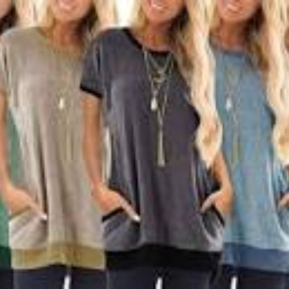 Haute Edition Casual Pocket Short Sleeve Sweatshir